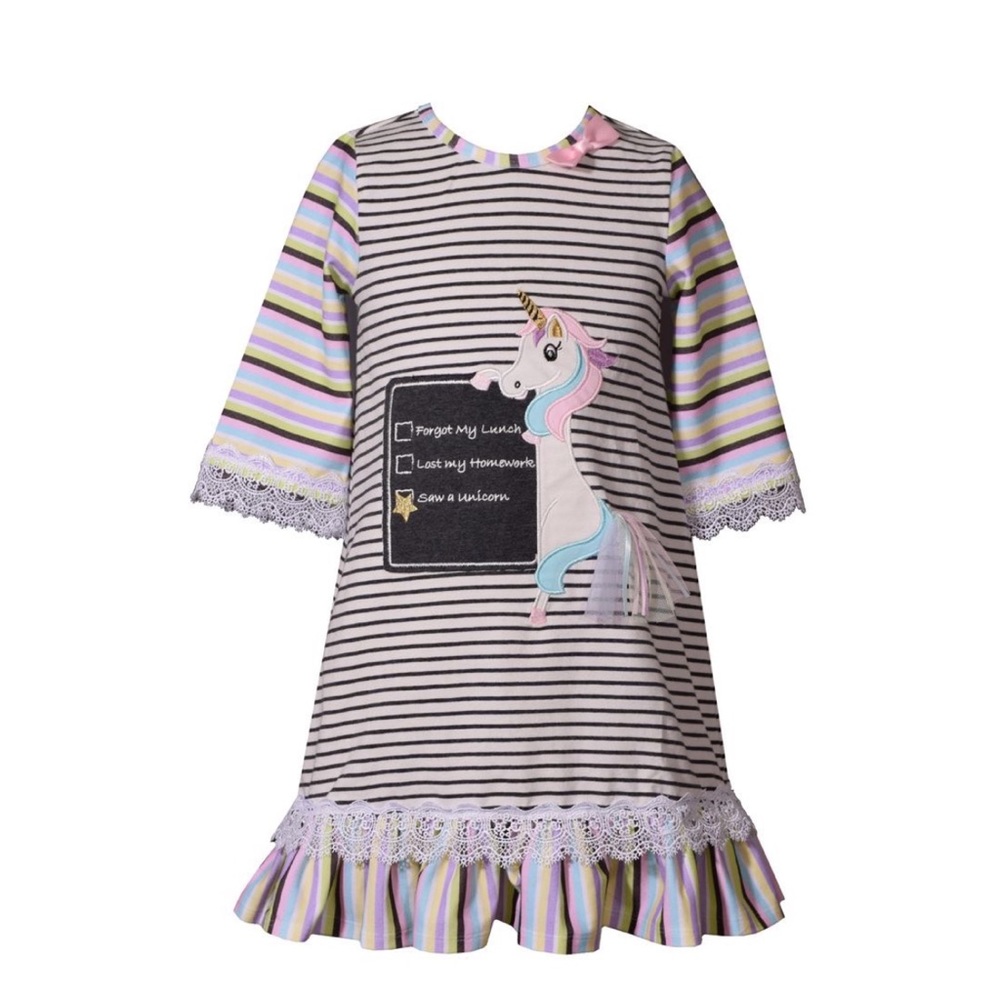 Girls Back to school Unicorn Shift Dress Sz 4 5 6